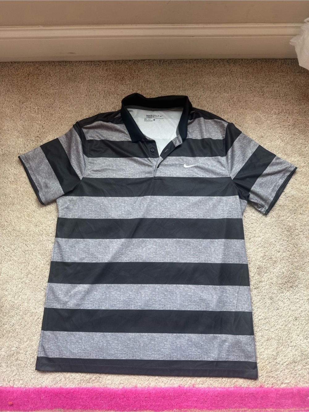 Nike Golf Dri-FIT Striped Polo Shirt Black & Gray Size Large